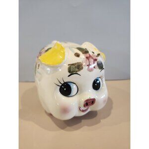 Sweet~Vintage 1950s~PIGGY BANK~Anthromorphic~White w/ Pink Blue Floral~Japan~6x5